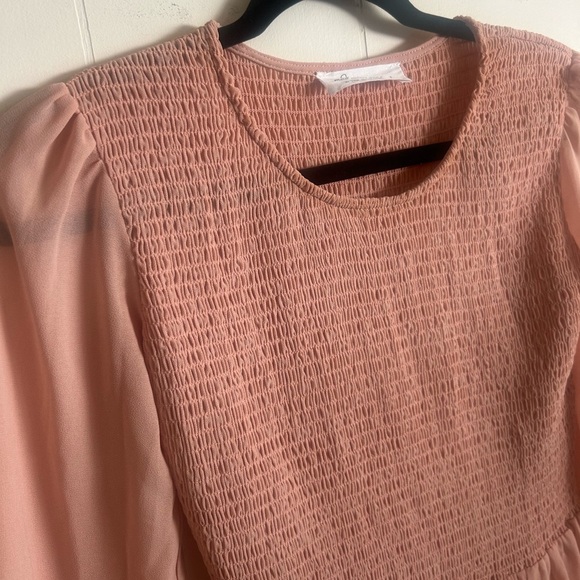 Mad about style, size small, peachy pink long sleeve dress, stretchy, airy - Picture 6 of 9